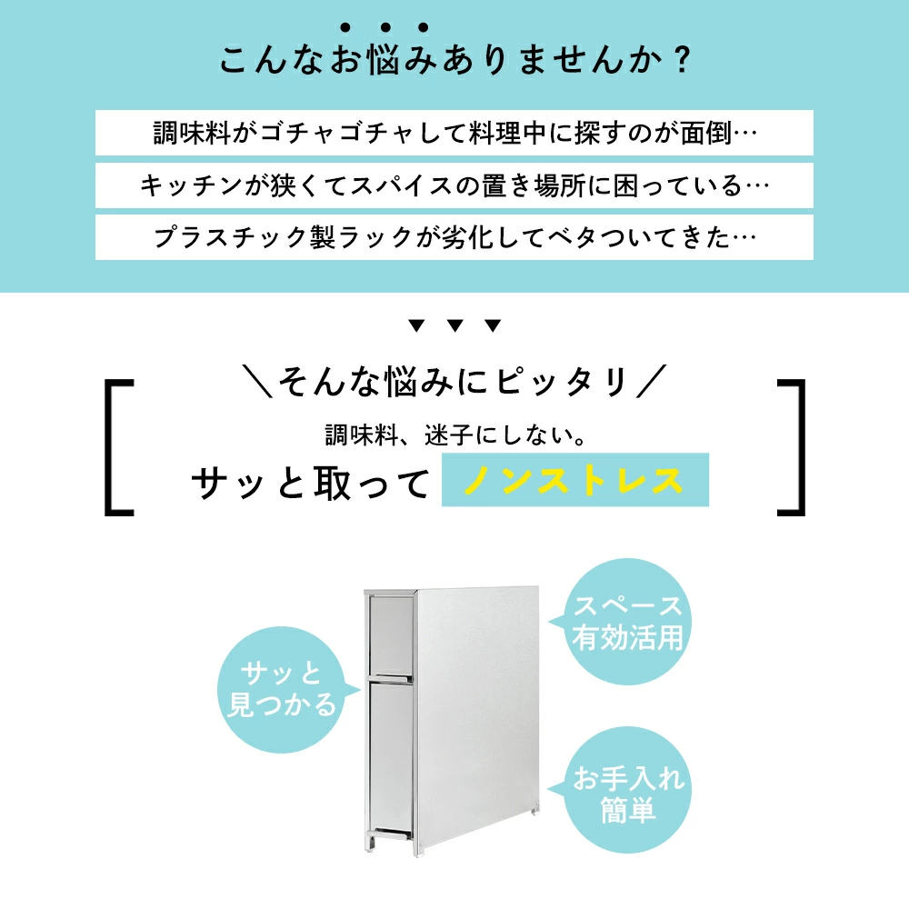 ステンレス製 スパイスステーション【調味料ラック2段】