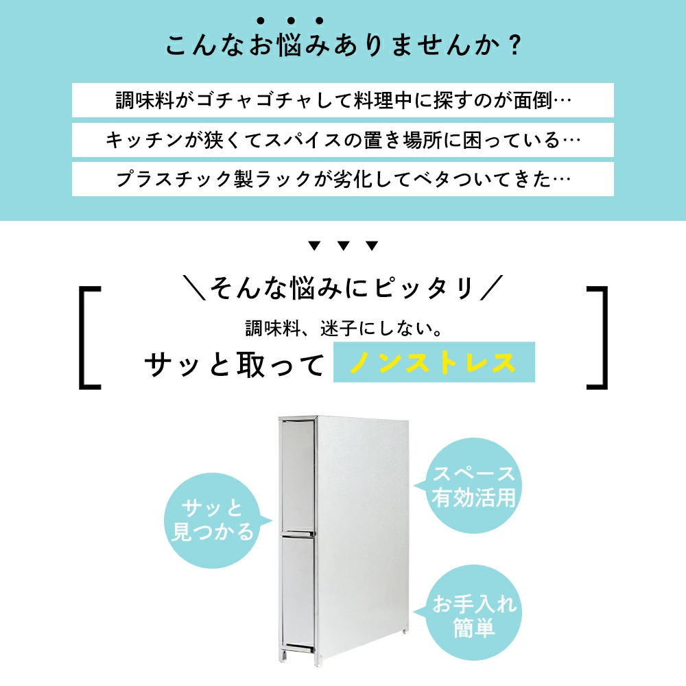 ステンレス製 スパイスステーション【調味料ラック3段】