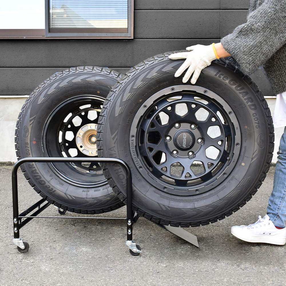 SUV用タイヤラック 大型タイプ【横置き2個組・カバー＆スロープ付き】