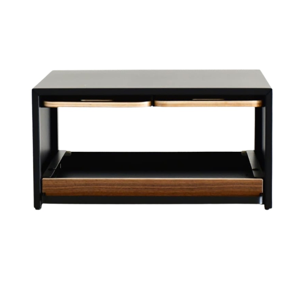 bokula トースターラック black×ウォルナット Ver.【幅36×奥行32.5cm／サービングトレイ２枚付き・スライド式オープン収納】　