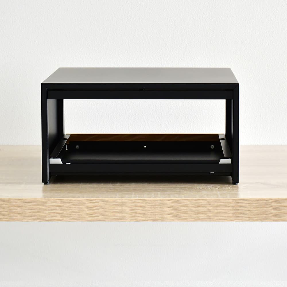 bokula トースターラック black×ウォルナット Ver.【幅36×奥行32.5cm／サービングトレイ２枚付き・スライド式オープン収納】　