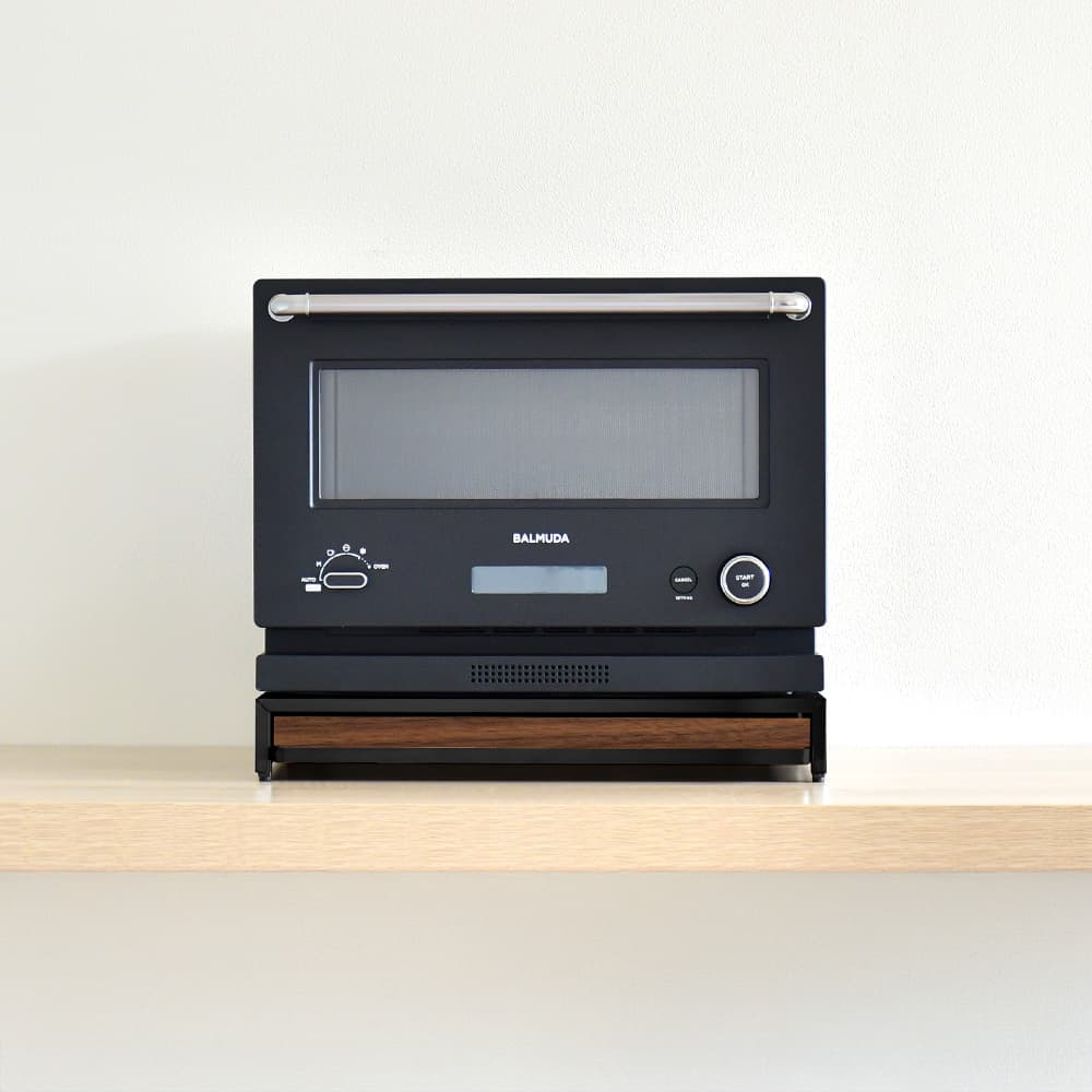 bokula 家電下スライドテーブル black×ウォルナット Ver.【幅45×奥行36.5cm／オーブンレンジラック対応】