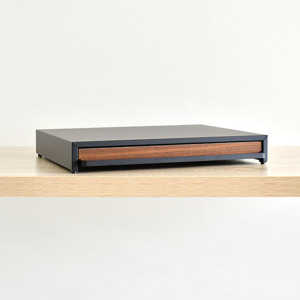 bokula 家電下スライドテーブル black×ウォルナット Ver.【幅45×奥行36.5cm／オーブンレンジラック対応】