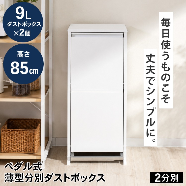 薄型フラップ扉 ダストボックス【下段ペダル式／2分別・容量9L×2】
