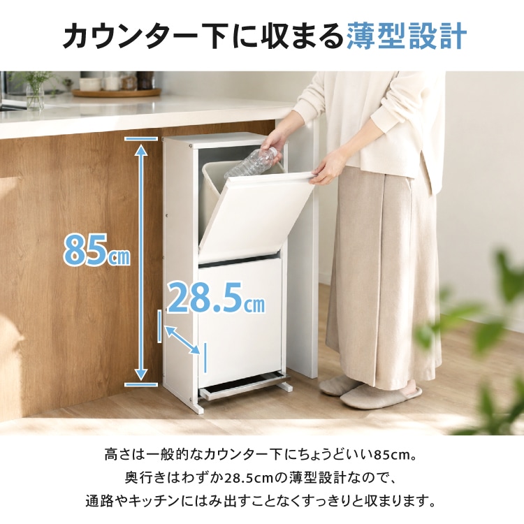 薄型フラップ扉 ダストボックス【下段ペダル式／2分別・容量9L×2】