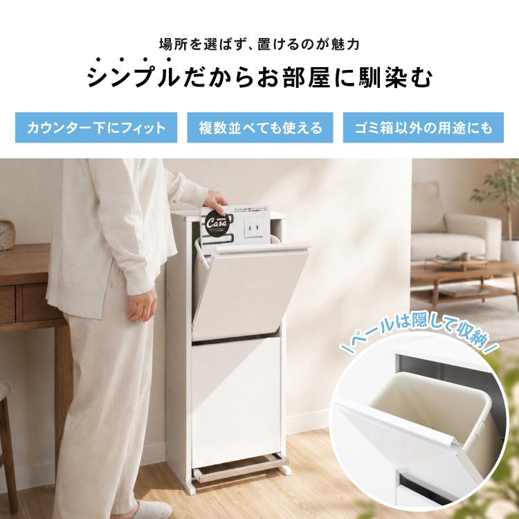 薄型フラップ扉 ダストボックス【下段ペダル式／2分別・容量9L×2】