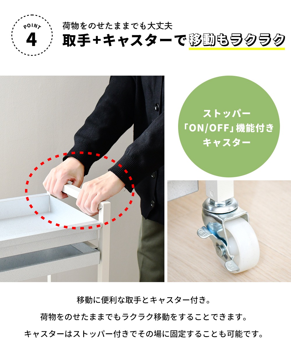ガルバリウム製 引き出し付きワゴン【2段・トレータイプ】