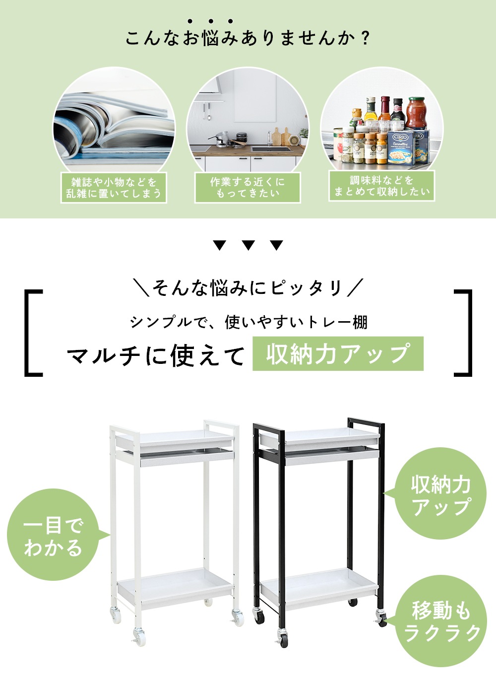 ガルバリウム製 引き出し付きワゴン【2段・トレータイプ】