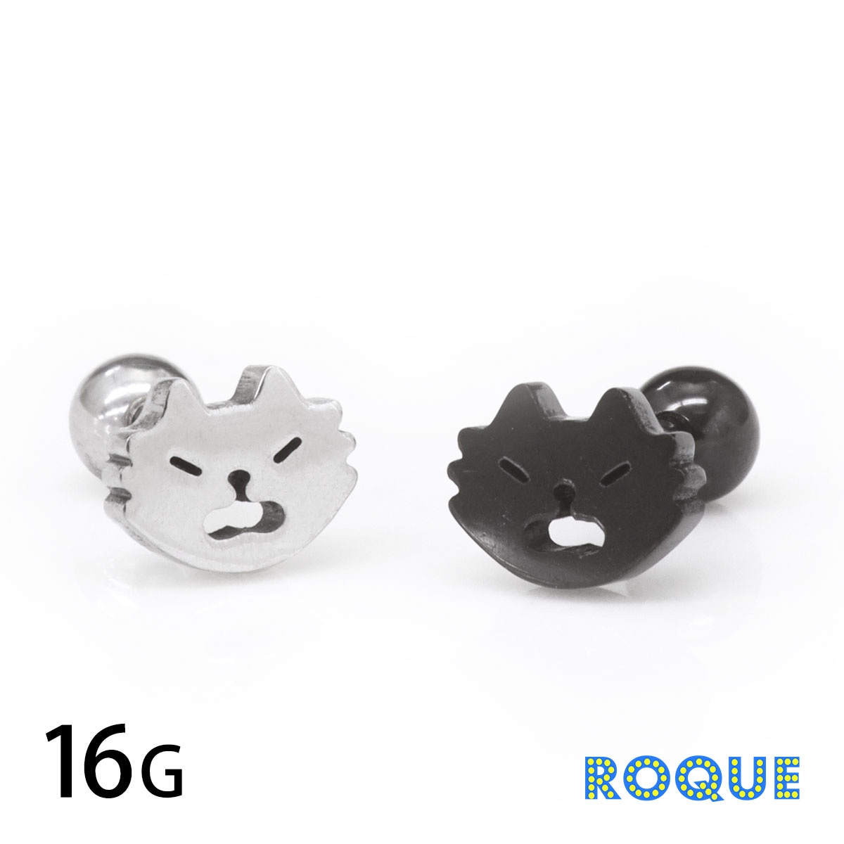 ボディピアス 16G ぷんぷんねこちゃんフェイス ストレートバーベル(1個
