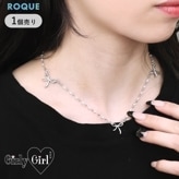 金属アレルギー対応 パール×ボール リボン デザインネックレス GirlyGirl ステンレス製 (1個売り)◆オマケ革命◆