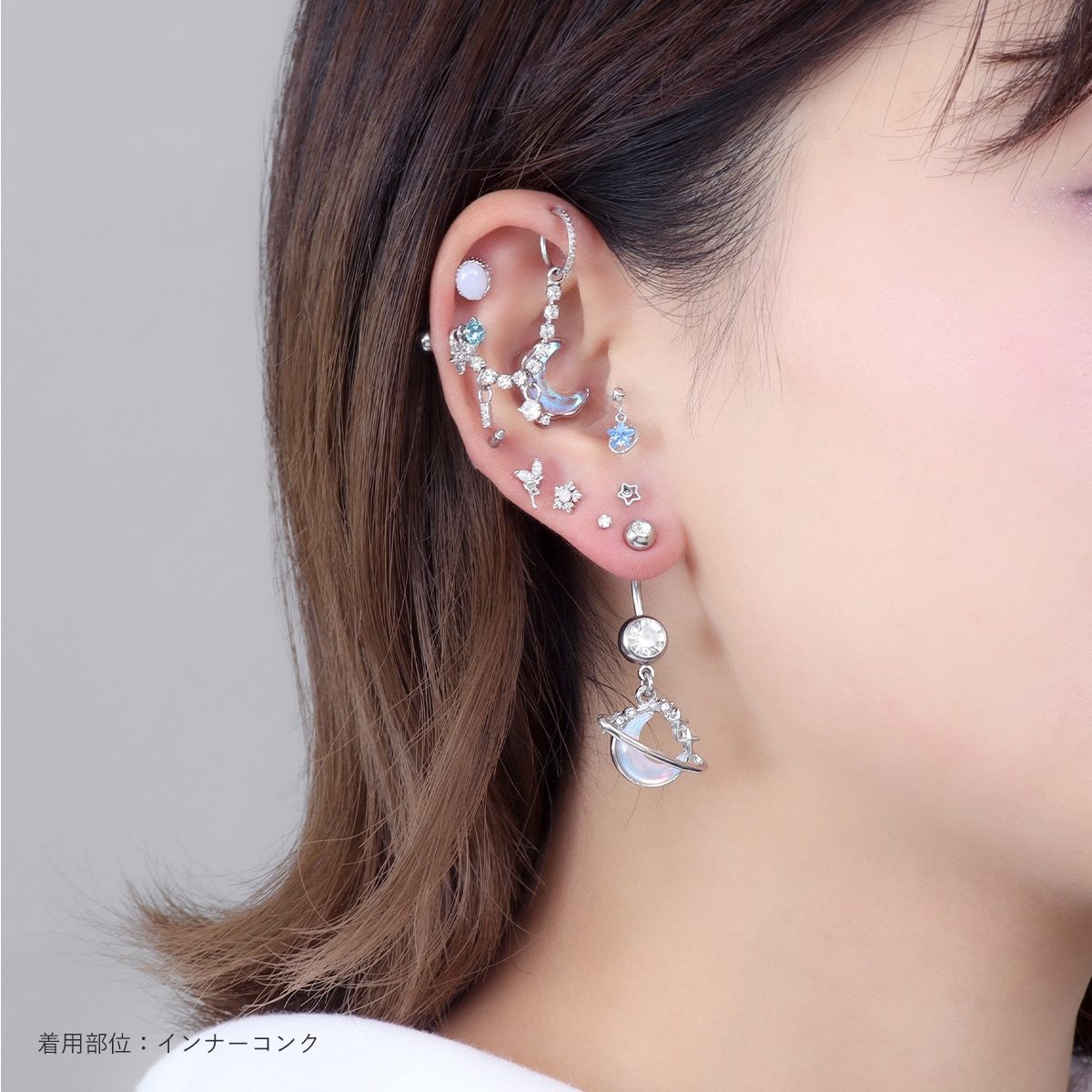 ボディピアス 16G ぷっくり ムーン オーロラ ストレートバーベル(1個