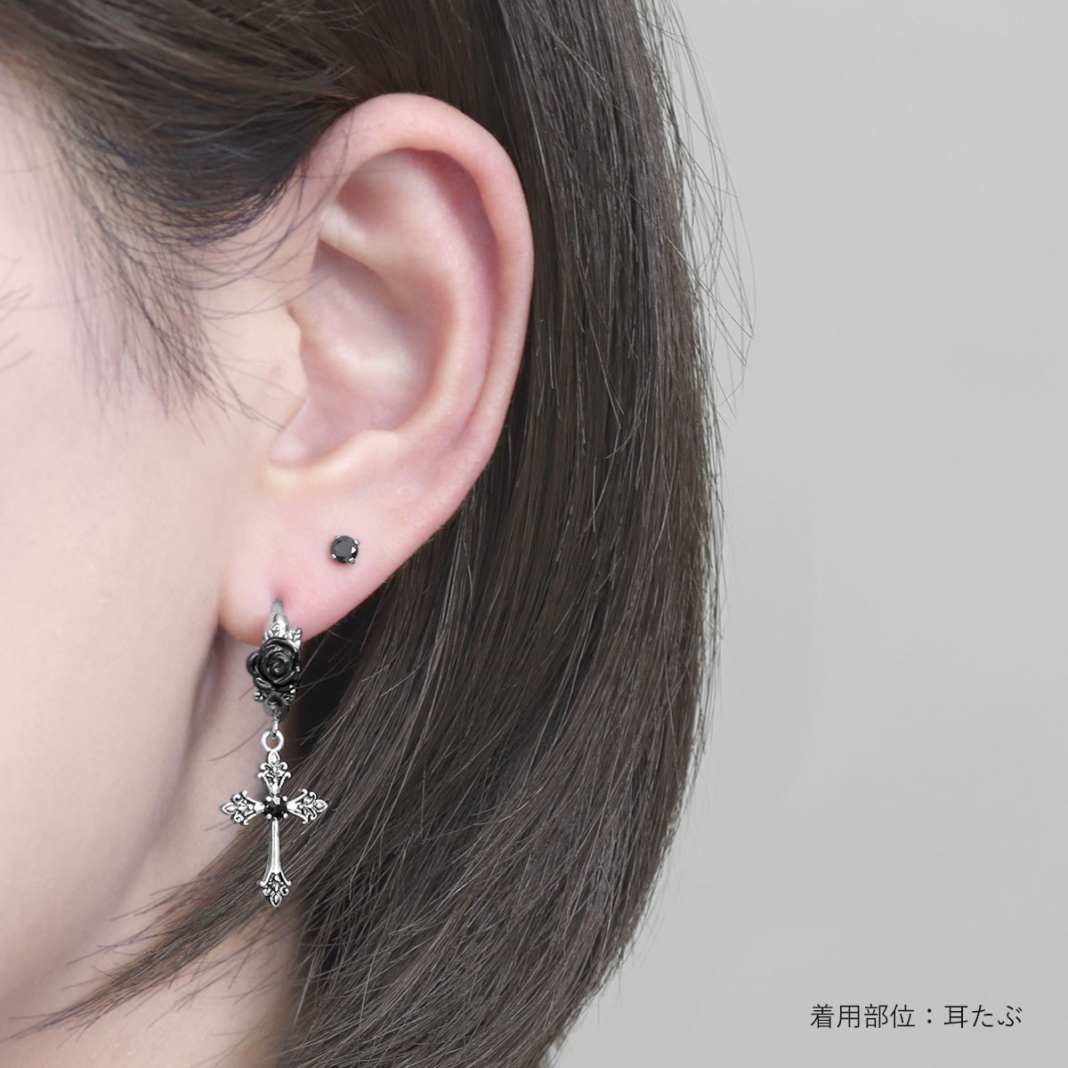 フープピアス 18G ブラック ローズ クロス ピアス ファッションピアス