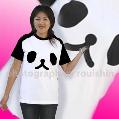 パンダまんTシャツ 黒×白 ネコポス便なら【送料無料】 ｜ラグランT