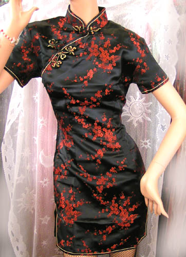 QutieFrash 赤黒チャイナドレス 花ボタン付き QutieFrash 赤黒チャイナドレス 花ボタン付き