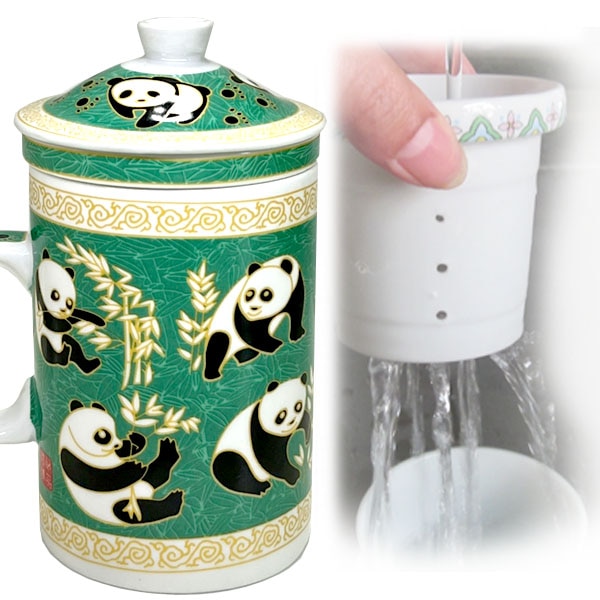 茶漉し付きマグカップ 緑園パンダ 食器ぱ んだ グッズ 中国 中華街 可愛い シャンシャン 香香 赤ちゃん 雑貨 パンダ雑貨専門店 パンダグッズ 風水 太極拳 中国雑貨 中国衣料 パンダまんの老維新