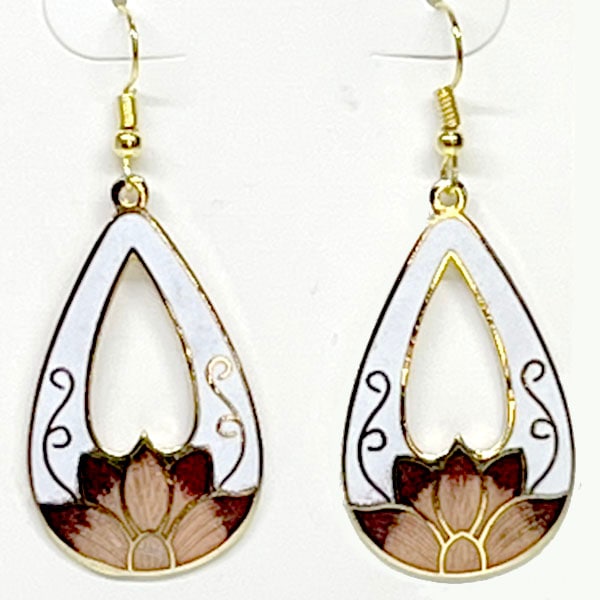 七宝焼きピアス・ドロップリング型ロータス柄 （フックタイプ