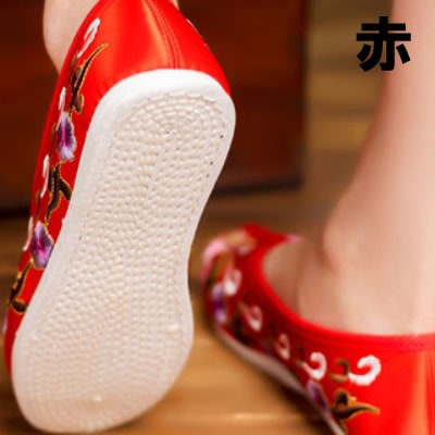 京布唐 中華サテン刺繍シューズ レディース｜赤,紺,ピンク,ステージ