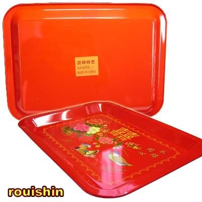 中華 レトロ 双喜 ブリキトレー 角形 大（お盆）【送料無料