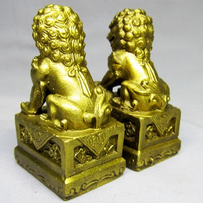 銅製 品 双獅子 ペア 置物 一対セット,小（0042）｜中国,中華街,レトロ