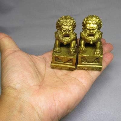 銅製 品 双獅子 ペア 置物 一対セット,小（0042）｜中国,中華街,レトロ