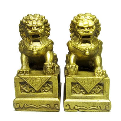銅製 品 双獅子 ペア 置物 一対セット,小（0042）｜中国,中華街,レトロ