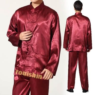 太極拳 光沢 カンフースーツ 男性用 柄無し【送料無料】（沖縄別途700