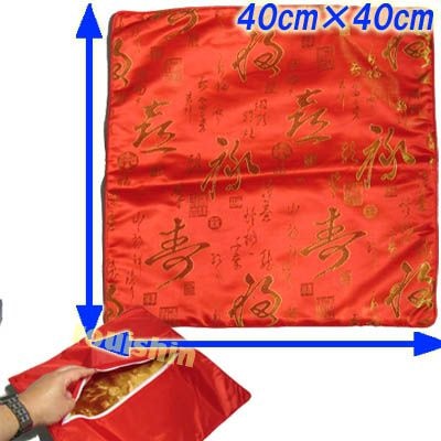 チャイナ サテン 寿 クッションカバー 40×40cm(ネコポス便可