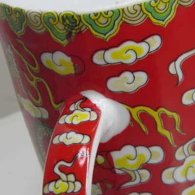 虎とドラゴンのデザイン茶器 茶漉し付きマグカップ赤龍｜紅,竜,ドラゴン,景徳鎮,食器,中国