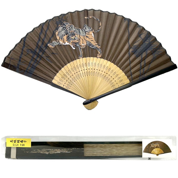 中国　獣骨製　細密彫刻　扇子　合せ箱　M　R5726 高級シルク扇子虎（504-555） ネコポス便なら【送料無料】 ｜寅,とら