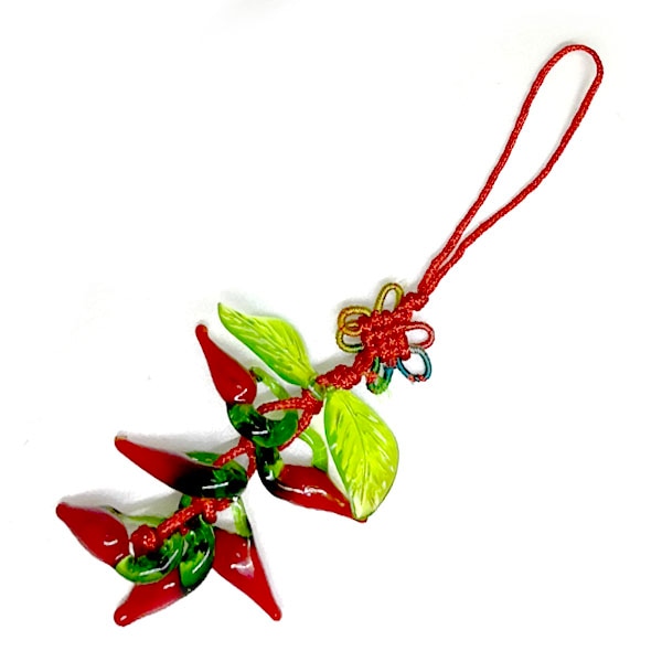 中国結び付きガラス唐辛子ストラップ ネコポス便なら【送料無料