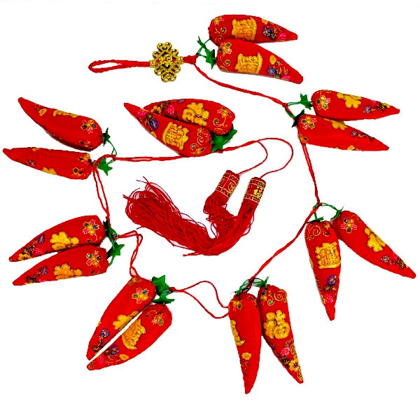 布唐辛子飾り福 ｜柄あり,布,とうがらし,チャイナ,中国,中華街,開運