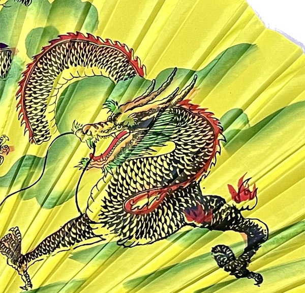 B級品 巨大中華掛け扇子 黄龍（双龍） 【送料無料】（沖縄1,000