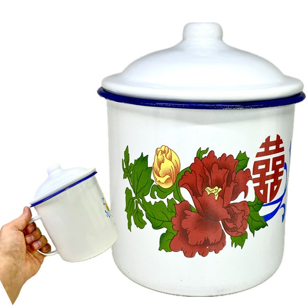 ホーローマグカップ12cm中｜キャンプ,骨董品,レトロ,フタ,付き,器