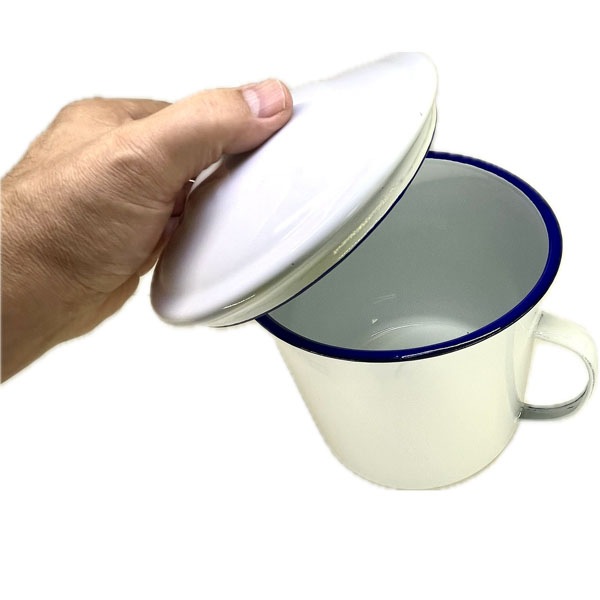 ホーローマグカップ16cm大｜キャンプ,骨董品,レトロ,フタ,付き