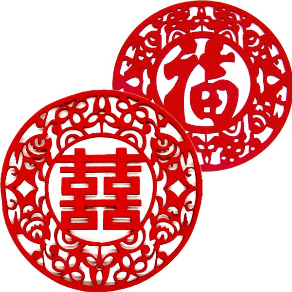 チャイナ 福字コースター 【ネコポス便可】 ｜赤,フェルト,チャイナ