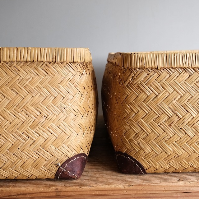 革当ての竹行李 （幅58cm）｜古雑貨,籠 バスケット｜古家具