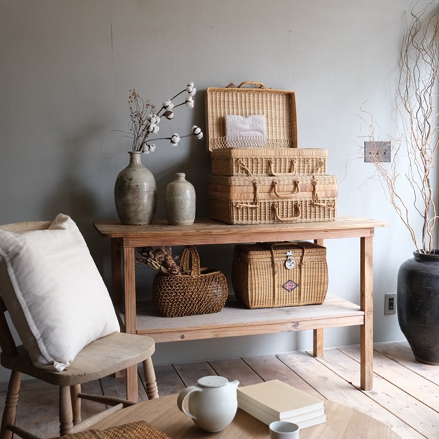 籐のトランクバスケット｜古雑貨,籠 バスケット｜古家具・アンティーク