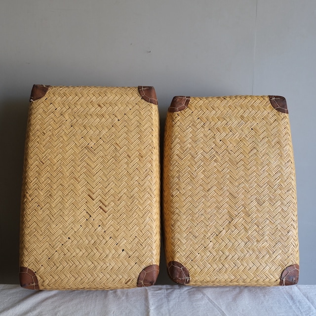革当て竹行李 （幅60cm）｜古雑貨,籠 バスケット｜古家具