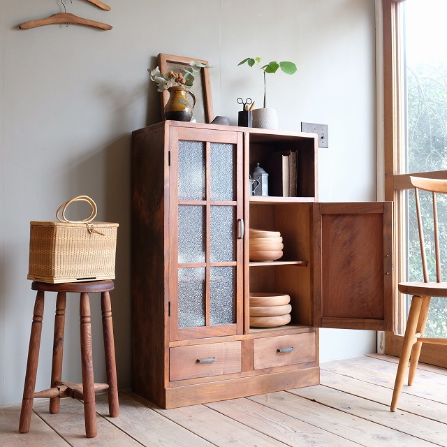 アシンメトリーキャビネット ダイヤガラス | 古家具,棚類 | R-select