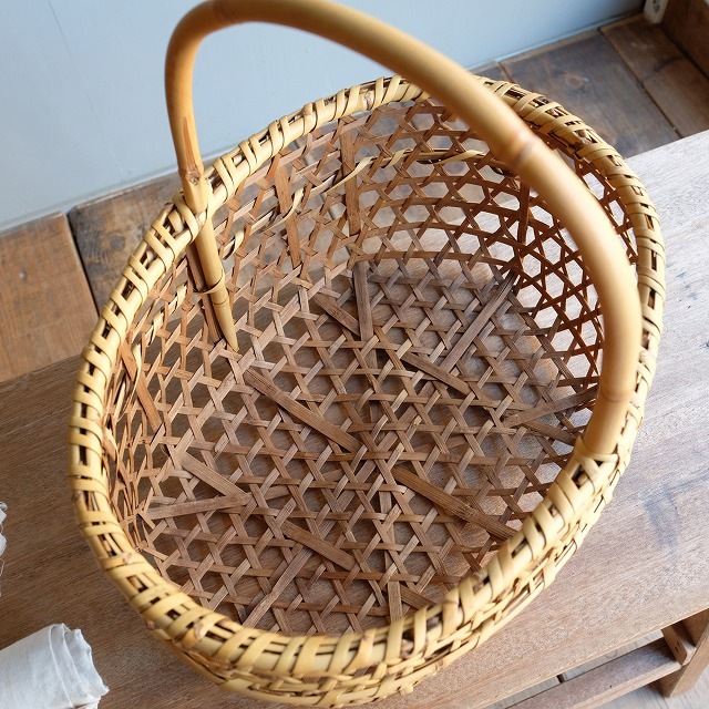 カゴ取手付き虎竹美品