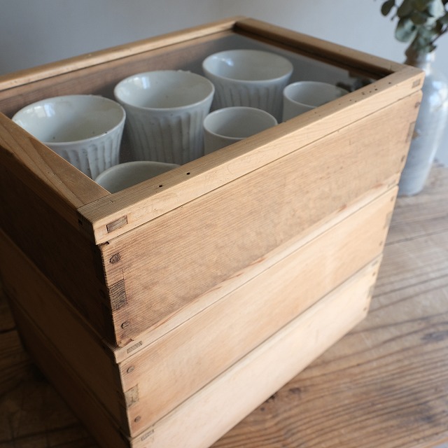 ぐみ ガラスケース ショーケース 木箱 海苔箱 乾燥 硝子 レトロ 木箱型 ショーケース | 古家具,ガラスケース・ショーケース | R