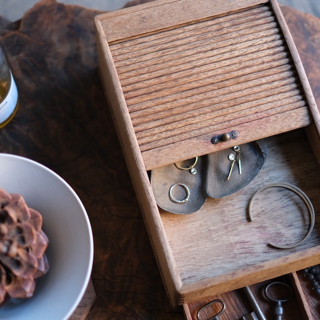 昭和レトロ ロールトップ 木製小物チェスト / 文箱 / 蛇腹式収納 昭和