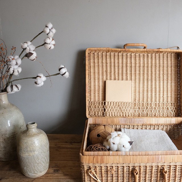 籐のトランクバスケット｜古雑貨,籠 バスケット｜古家具・アンティーク