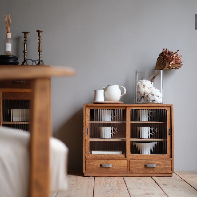 古道具　木製キャビネット モールガラス　ジャンク品 ミニキャビネット モールガラス | すべての商品 | R-select