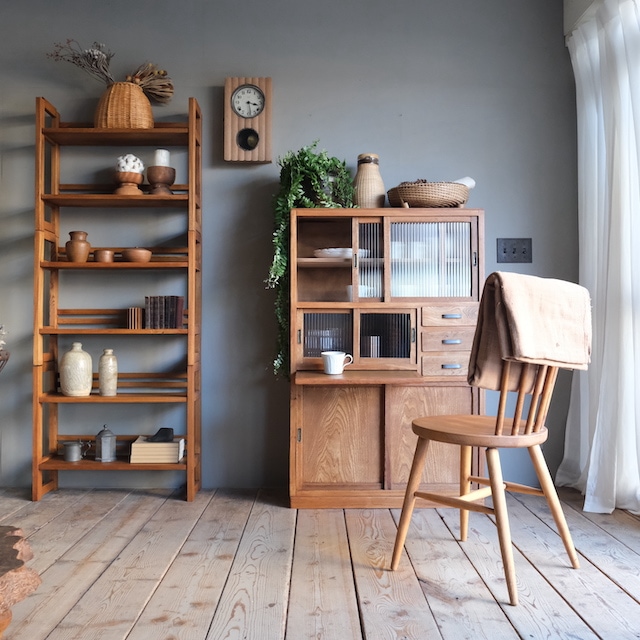 収納棚 食器棚 本棚 モールガラス戸 アンティーク家具 アンティークモールガラス ケース 本棚 食器棚/Antique Reeded