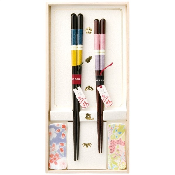 一双 百福桐箱 箸置付夫婦箸 有馬