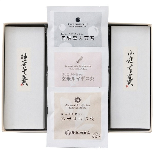 菓心谷常 絹ごし羊羹(抹茶・小倉)2本・お茶3種セット