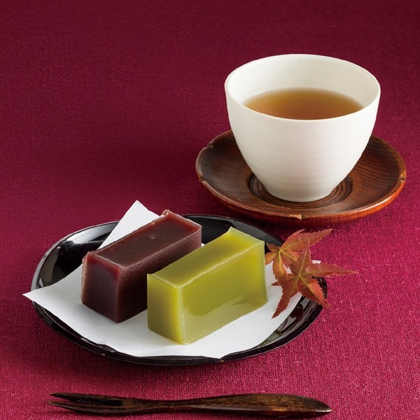 菓心谷常 絹ごし羊羹(抹茶・小倉)2本・お茶3種セット