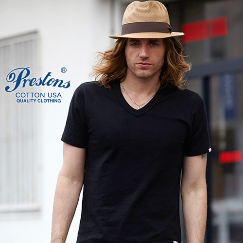 ��980�ߡ�PRESTONS�إӡ������� COTTON USA V�ͥå�T����� 6���顼 ��˥��å��� �ץ쥹�ȥ� ��� ���ᥫ��