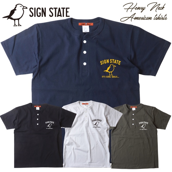 BABYL 「L FORTH」サイン SIGN STATE Coolプリント ヘンリーネックTシャツ アメカジ